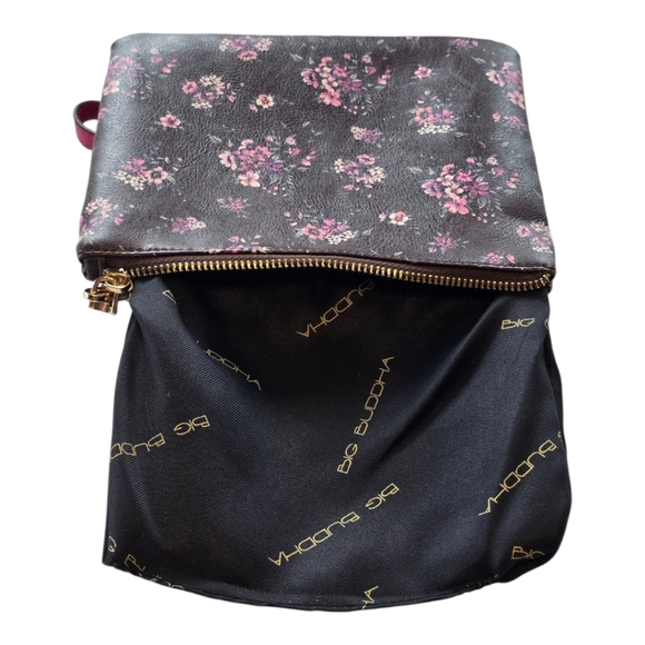 Big Buddah Faux Leather Brown Pink Floral Wristlet Pouch - Picture 5 of 7